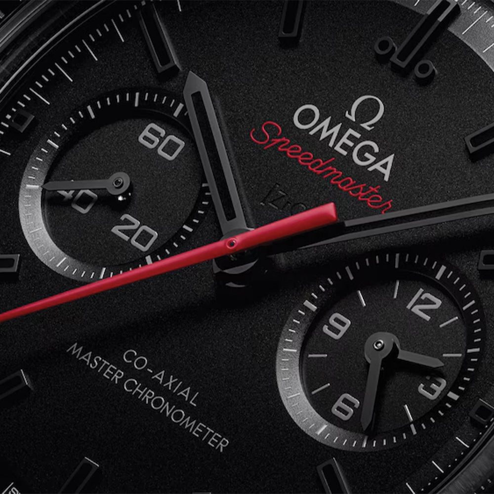 OMEGA Speedmaster Dark Side of the Moon Black Ceramic 44.25mm - Full Black w/ Red Seconds Hand on Rubber Strap