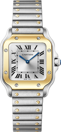 Santos De Cartier Watch | 27mm, Two-Tone Steel & 18K Yellow Gold, Steel, Silver Dial