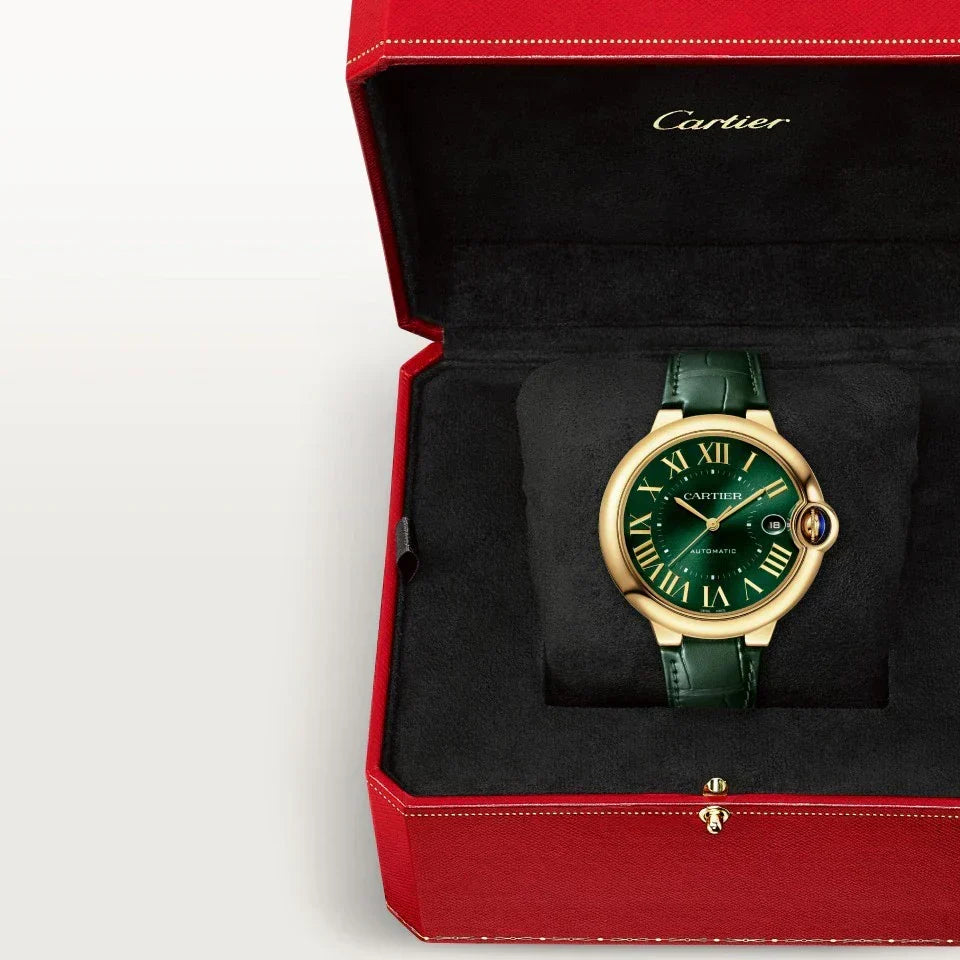Ballon Bleu De Cartier Watch | 40mm, 18K Yellow Gold, Alligator Leather, Green Dial