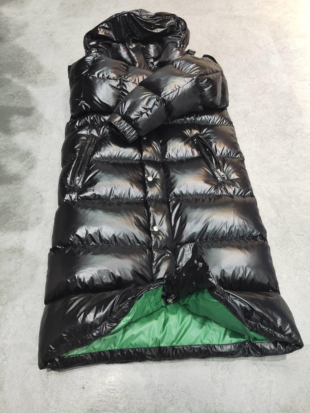 Moncler Glossy Hooded Long Down Coat