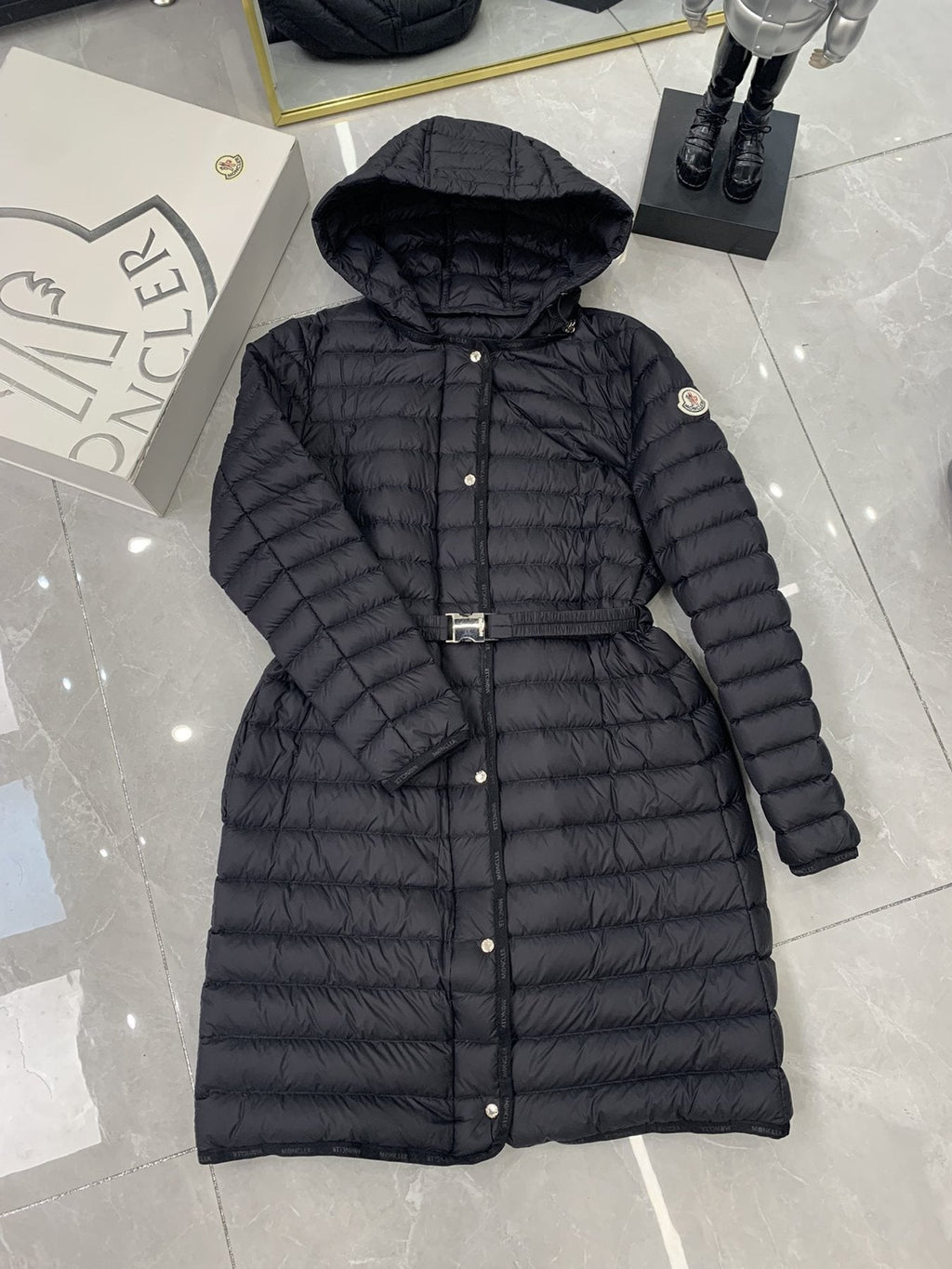 Moncler Women’s Belted Hooded Long Down Coat