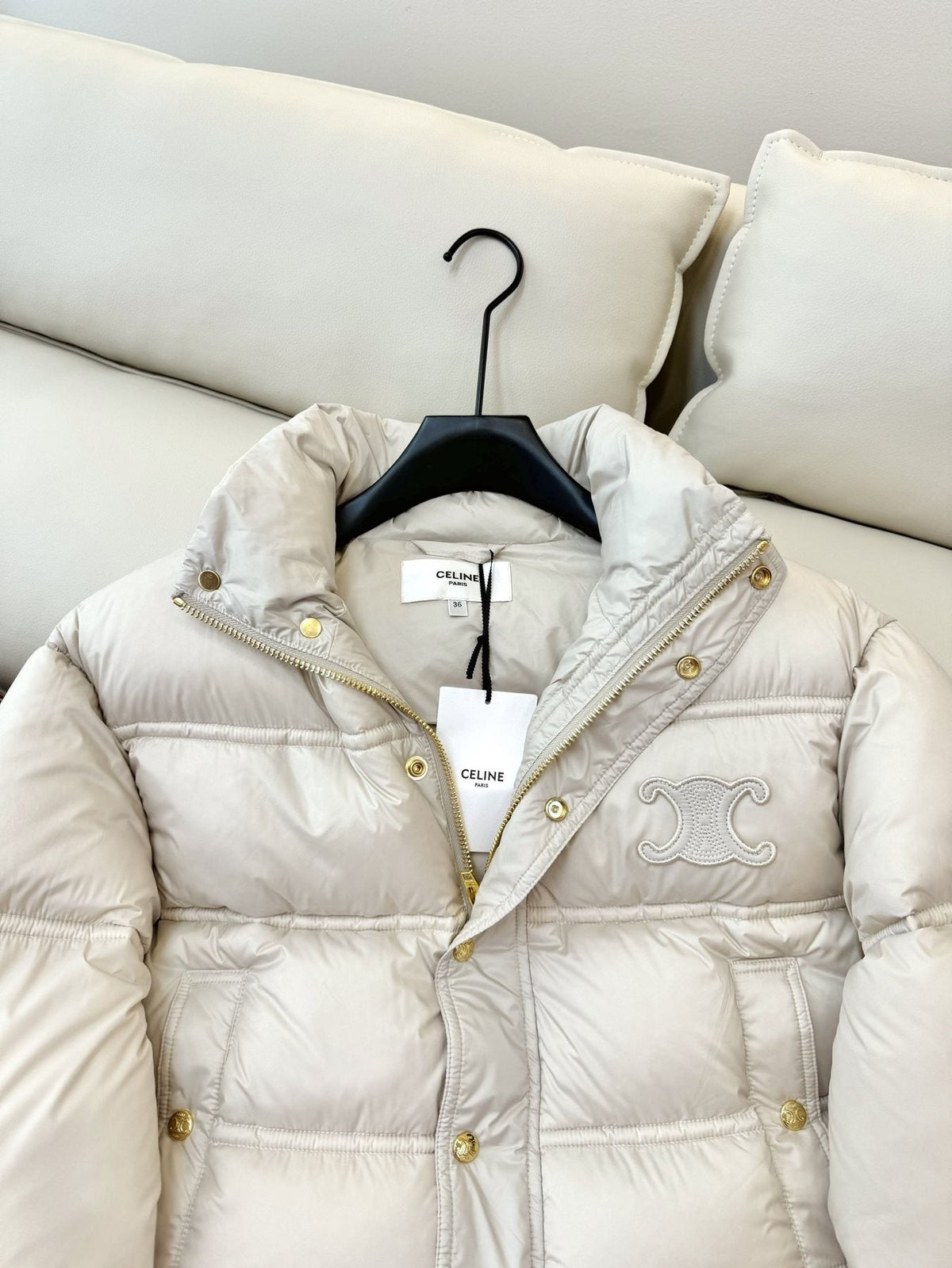 CELINE Cropped Triomphe Monogram Puffer Jacket