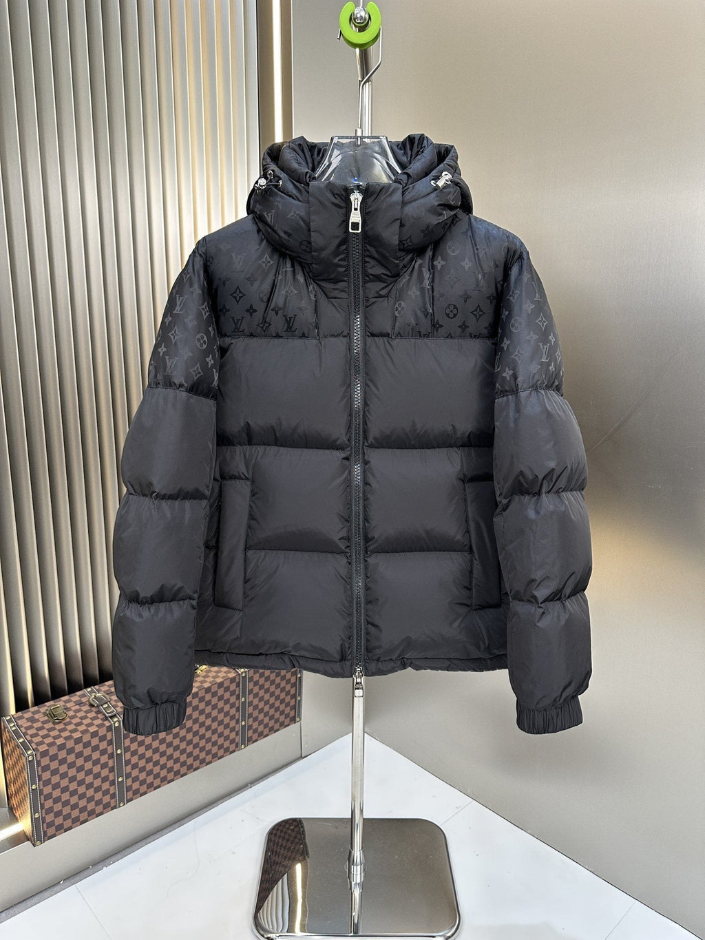 LV Tonal Monogram Hooded Puffer Coat