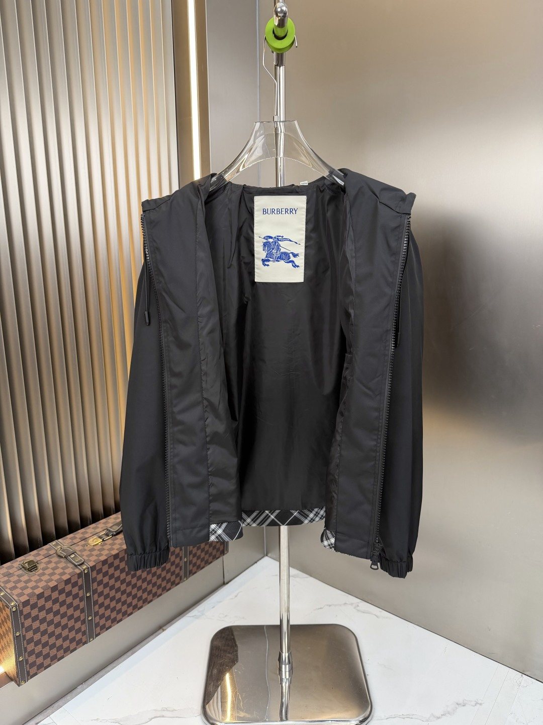 Burberry Hooded Zip Jacket with Check Panel
