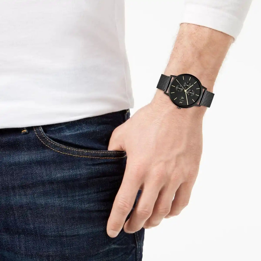 Armani Exchange Cayde AX2716 Men's Chronograph – Black Dial with Black Mesh Stainless Steel Strap