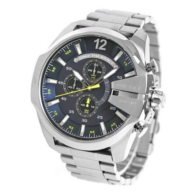Diesel DZ4465 Mega Chief Chronograph Men's Watch – Blue Dial & Silver Stainless Steel Strap