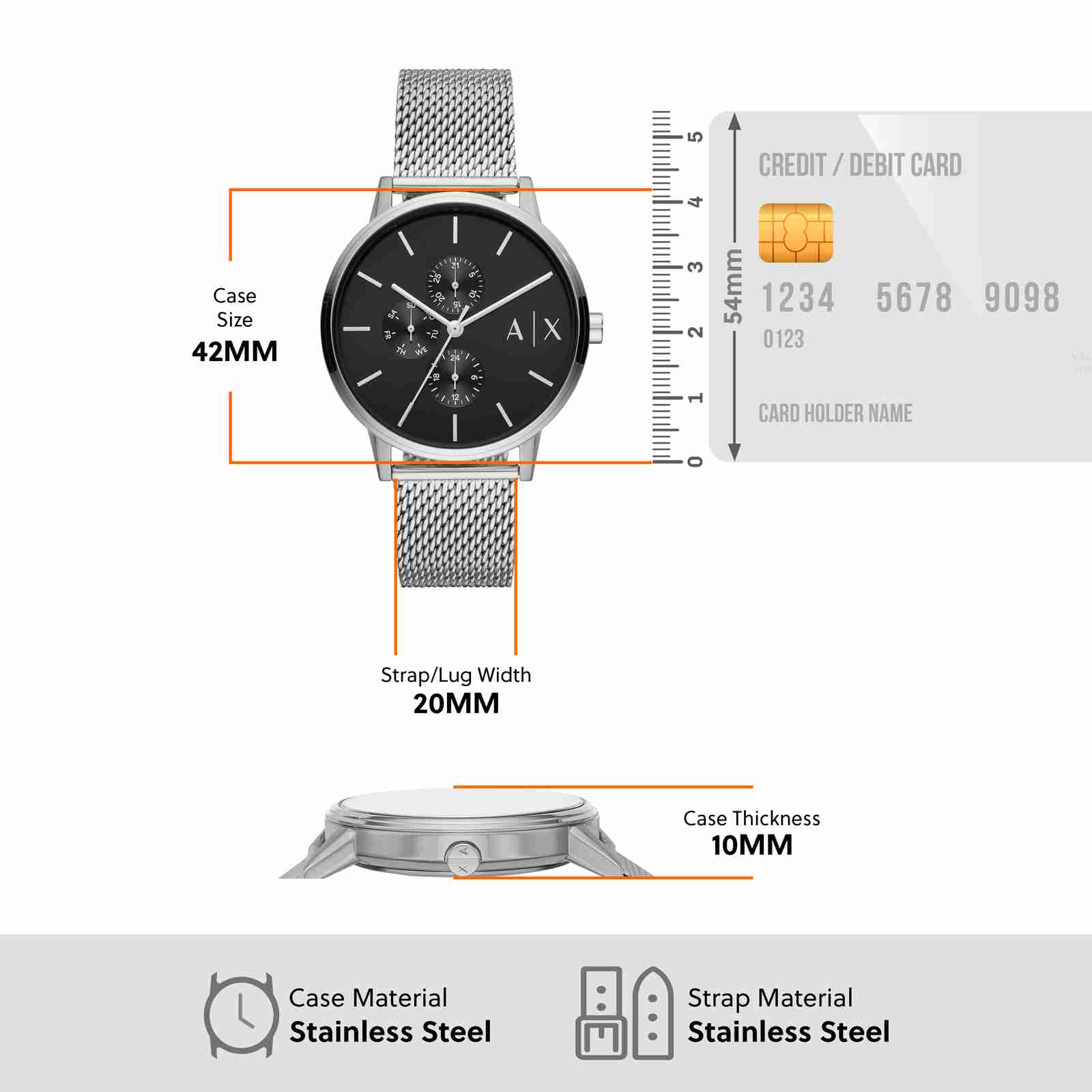 Armani Exchange Cayde AX2714 Men's Chronograph – Black Dial with Silver Mesh Stainless Steel Strap