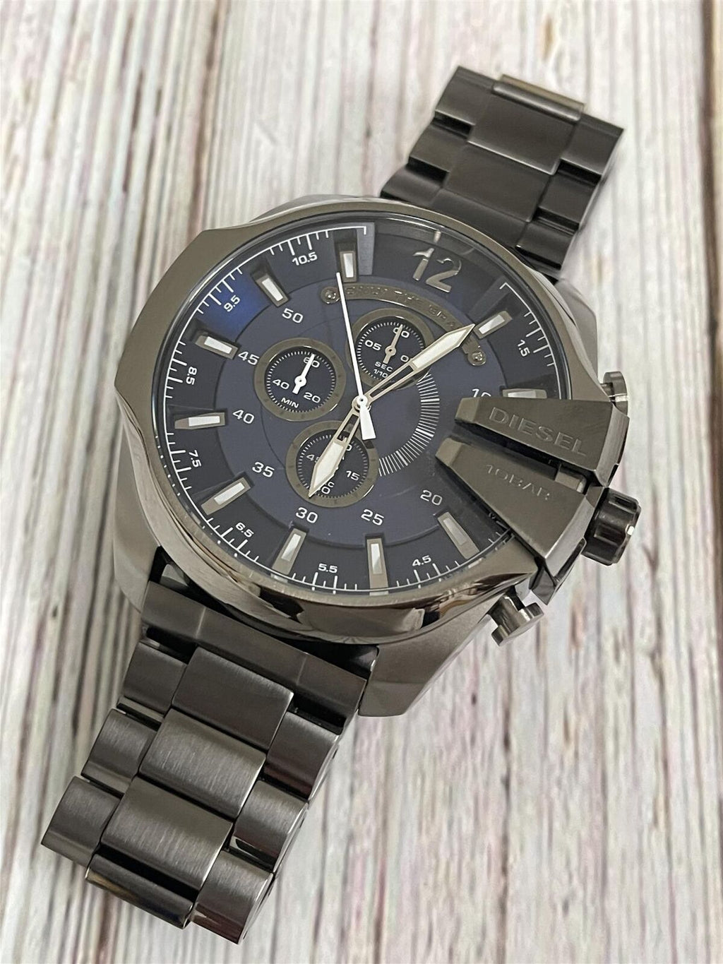 Diesel DZ4329 Mega Chief Chronograph Men's Watch – Blue Dial & Black Stainless Steel Strap